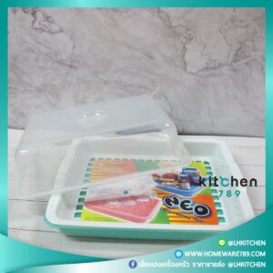 ที่คว่ำจานฝาครอบ  ที่คว่ำจานชามสีฟ้า ขนาด 25*34*13ซม. มีฝาครอบ