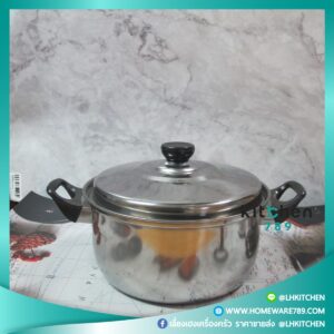 หม้อสแตนเลสสองหู หม้อต้มสแตนเลส หม้อหูหิ้วสแตนเลส ตราไก่ เบอร์24 ซม