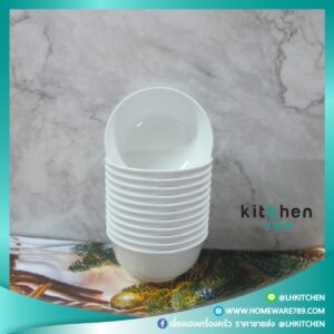 ถ้วยพลาสติก  ชามพลาสติกทรงกลม ชามใส่อาหาร สีขาว ขนาด 4 นิ้ว 1แพค มี12ใบ