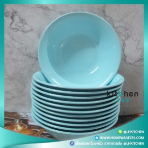 ชามพลาสติก ชามทรงกลม ชามใส่อาหาร สีฟ้าอมเขียว ขนาด 6 นิ้ว 1แพค มี12ใบ
