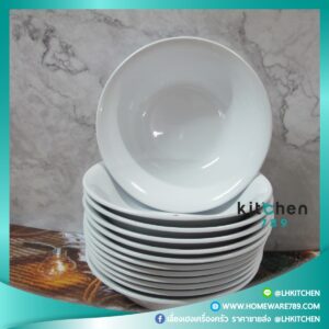 ชามพลาสติก ชามทรงกลม ชามใส่อาหาร สีขาว ขนาด 6 นิ้ว 1แพค มี12ใบ